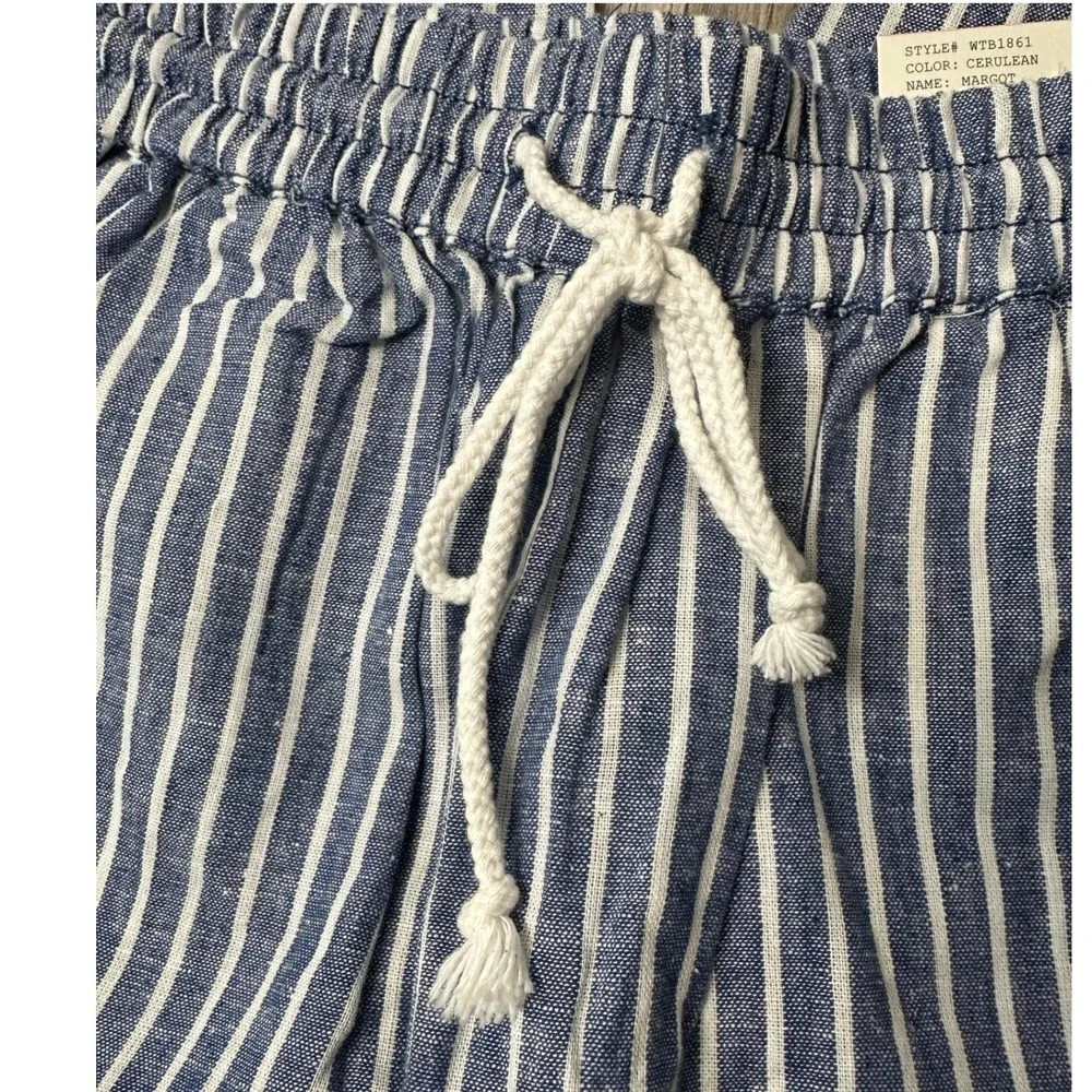 Beachlunchlounge Margot Striped Wide Leg Crop Pants Blue White Size Small NEW